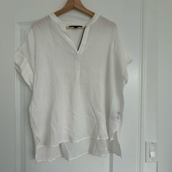 Tommy Hilfiger White Boxy Blouse with Mandarin Collar - Picture 1 of 4